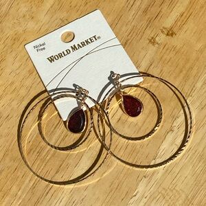 Cost Plus World Market Gold and Red Geometric Earrings